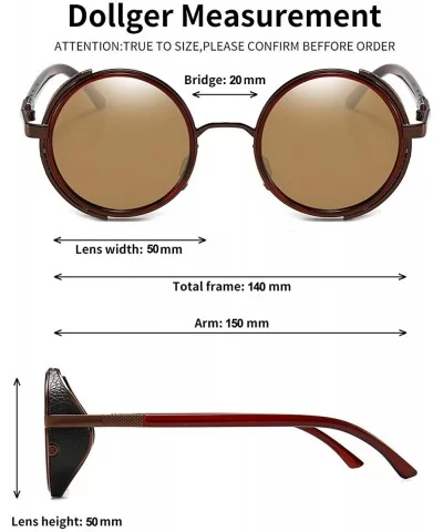 Steampunk Vintage Retro Round Sunglasses Metal Circle Frame - Brown Lens+brown Frame - CS17YD2ADST $14.33 Aviator