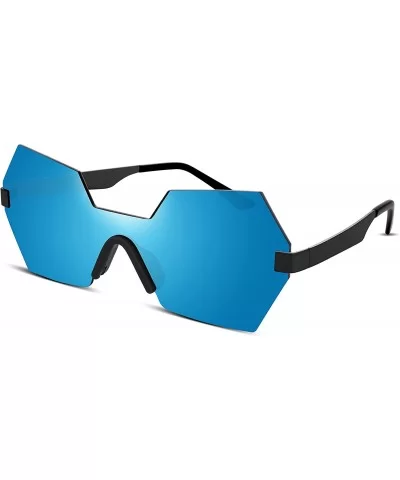 Diamond Hexagon Rimless Metal Frame Flat HD Lens Men Women Sunglasses B2252 - Blue - C6184USAT2N $8.54 Rimless