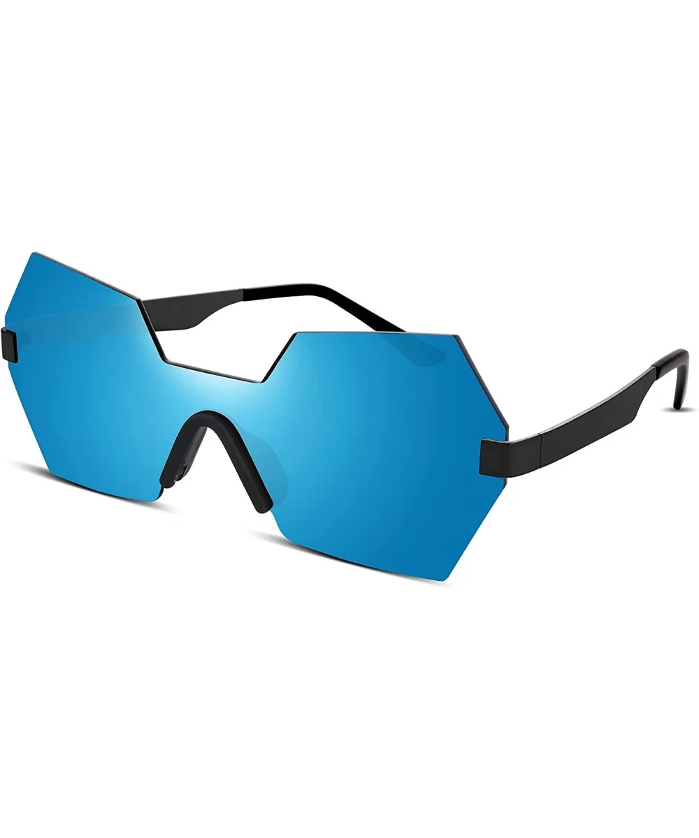 Diamond Hexagon Rimless Metal Frame Flat HD Lens Men Women Sunglasses B2252 - Blue - C6184USAT2N $8.54 Rimless