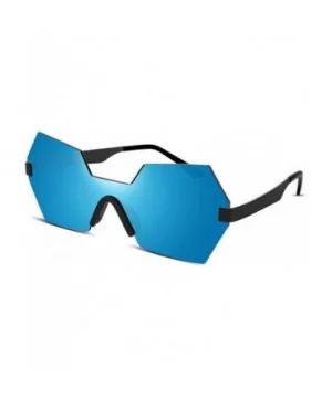 Diamond Hexagon Rimless Metal Frame Flat HD Lens Men Women Sunglasses B2252 - Blue - C6184USAT2N $8.54 Rimless