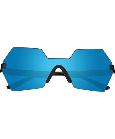 Diamond Hexagon Rimless Metal Frame Flat HD Lens Men Women Sunglasses B2252 - Blue - C6184USAT2N $8.54 Rimless