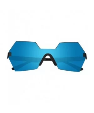 Diamond Hexagon Rimless Metal Frame Flat HD Lens Men Women Sunglasses B2252 - Blue - C6184USAT2N $8.54 Rimless