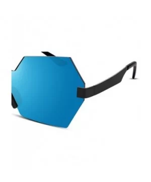 Diamond Hexagon Rimless Metal Frame Flat HD Lens Men Women Sunglasses B2252 - Blue - C6184USAT2N $8.54 Rimless