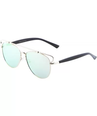 Mod Flat Top Aviator Sunglasses Mirrored Flat Lens Mens Womens Fashion - Gold-green/Pink - CL184DL44OH $5.55 Aviator