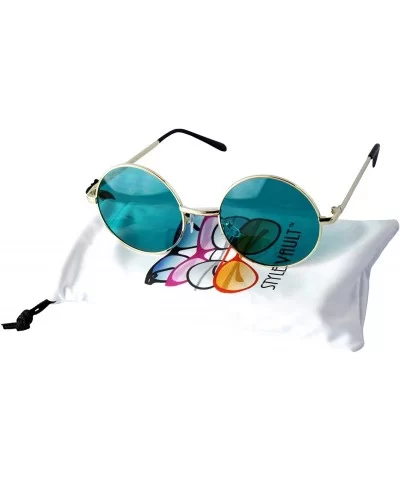 V105-VP 2" Lens Round Metal Sunglasses - 005 Gold-p Green - C218OE5R0GU $7.69 Round