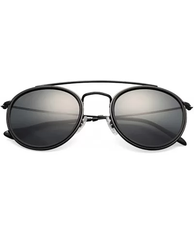 Sunglasses Polarized Men Women Sun Glass Lens Mirror Round Double Bridge Eyewear UV400 - Black P - CS18TZZRMQ7 $14.64 Square