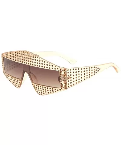 Diamond Shape Rhinestone Rectangular One Piece Lens Sunglasses - Yellow Crystal - CY18EHOGGCC $9.39 Shield