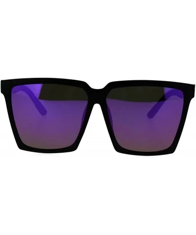 Womens Oversized Sunglasses Square Designer Frame Mirror Lens UV 400 - Black (Purple Mirror) - C4186HAZK64 $9.86 Square