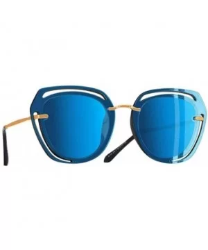 DESIGN Square Sunglasses Female Fashion Hollow Out Frame Polarized C1Gray - C2blue - CT18Y5UZCUA $14.98 Square