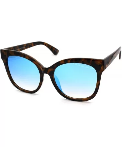 Mirrored Mirror Flat Lens Oversize Horn Rim Horned Sunglasses - Tortoise Blue - CV12HVJZN3N $9.27 Wayfarer