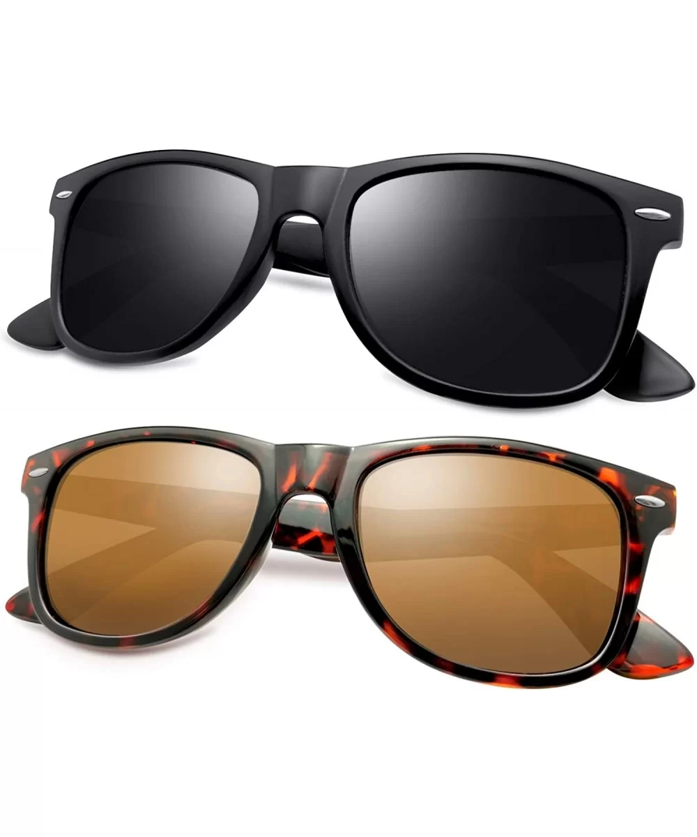 Classic Retro Square Polarized Sunglasses Fashion for Driving Fishing - Matte Black + Leopard Brown - C318U7EGTR2 $15.91 Round