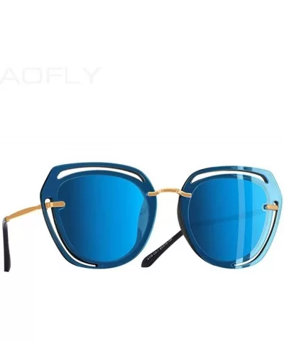 DESIGN Square Sunglasses Female Fashion Hollow Out Frame Polarized C1Gray - C2blue - CT18Y5UZCUA $14.98 Square