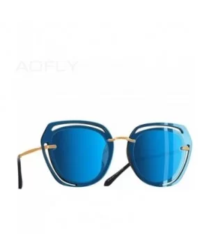 DESIGN Square Sunglasses Female Fashion Hollow Out Frame Polarized C1Gray - C2blue - CT18Y5UZCUA $14.98 Square