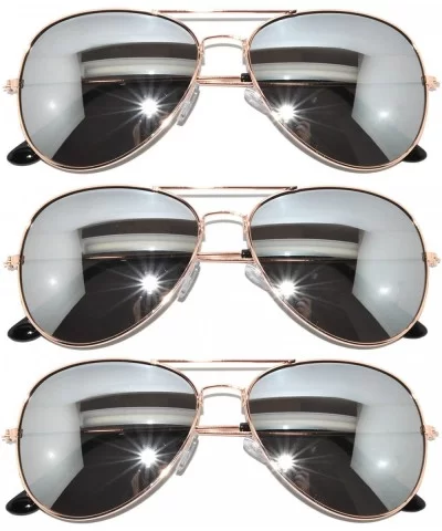 3 Pairs Classic Aviator Style Sunglasses Metal Frame Colored Lens - Avi-3p-gold-silver-mirr - CO1846QS8RG $6.19 Oversized