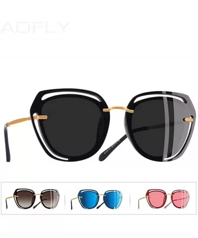 DESIGN Square Sunglasses Female Fashion Hollow Out Frame Polarized C1Gray - C2blue - CT18Y5UZCUA $14.98 Square