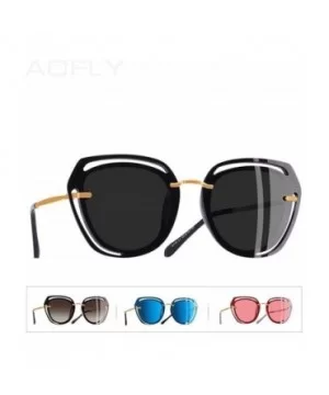 DESIGN Square Sunglasses Female Fashion Hollow Out Frame Polarized C1Gray - C2blue - CT18Y5UZCUA $14.98 Square