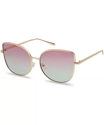 XL Oversized Oceanic Two Tone Gradient Mirror Flat Lens Gold Metal Frame Cat Eye Sunglasses - Gold - C812N2VPSAH $10.51 Cat Eye