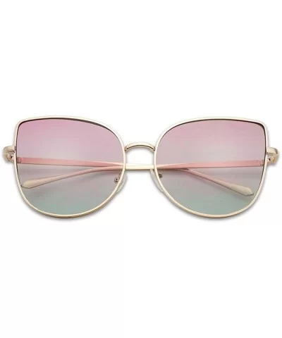 XL Oversized Oceanic Two Tone Gradient Mirror Flat Lens Gold Metal Frame Cat Eye Sunglasses - Gold - C812N2VPSAH $10.51 Cat Eye