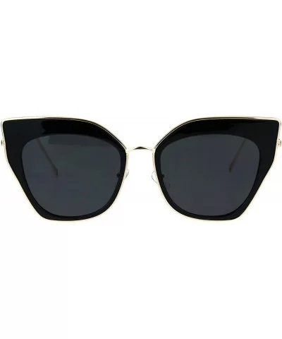 Womens Double Rim Squared Oversize Cat Eye Retro Sunglasses - Black Gold - CY17Z38KTHT $9.49 Cat Eye