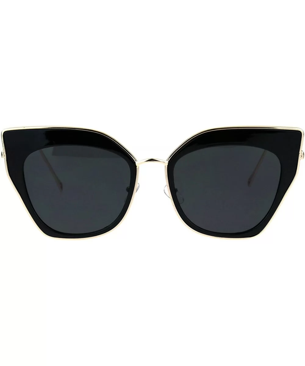 Womens Double Rim Squared Oversize Cat Eye Retro Sunglasses - Black Gold - CY17Z38KTHT $9.49 Cat Eye