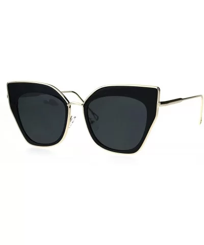 Womens Double Rim Squared Oversize Cat Eye Retro Sunglasses - Black Gold - CY17Z38KTHT $9.49 Cat Eye