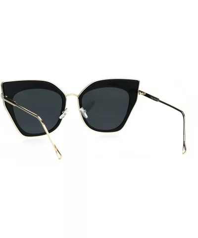 Womens Double Rim Squared Oversize Cat Eye Retro Sunglasses - Black Gold - CY17Z38KTHT $9.49 Cat Eye