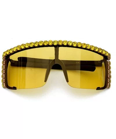 One piece Rhinestone Sunglasses Blingbling Fashion2019 - Yellow - CL18A754Y6G $11.85 Oversized