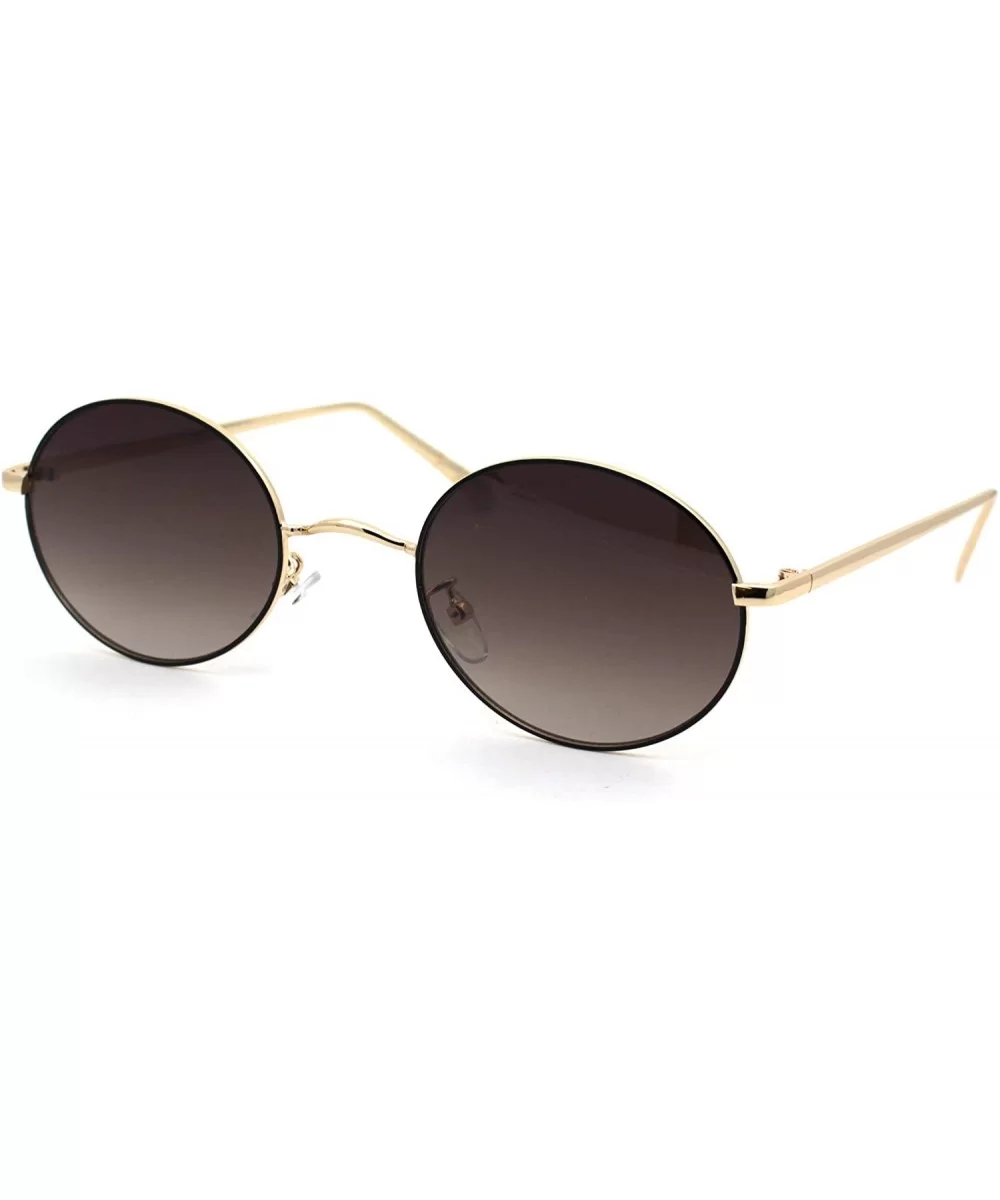 Womens Oval Round Dad Shade Metal Rim Retro Sunglasses - Gold Black Brown - CV18AH92QIG $7.08 Oval