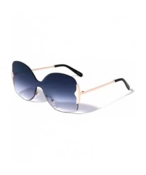 Rimless Diamond Edge Cut One Piece Shield Lens Butterfly Sunglasses - Navy Blue - CN1995ITD38 $10.39 Butterfly