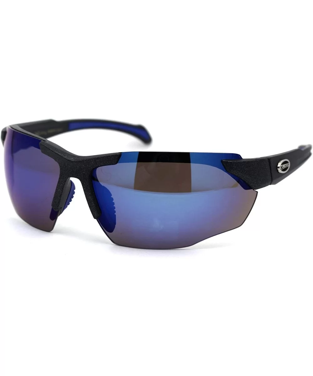 Mens Plastic 90s Baseball Half Rim Light Sunglasses - Black Blue Mirror - CJ197EH585M $10.30 Sport