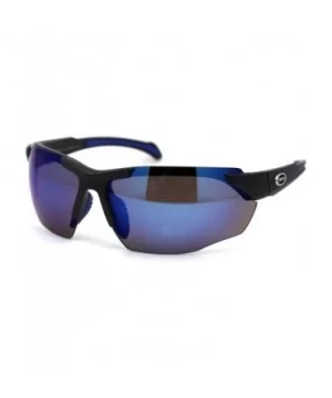 Mens Plastic 90s Baseball Half Rim Light Sunglasses - Black Blue Mirror - CJ197EH585M $10.30 Sport