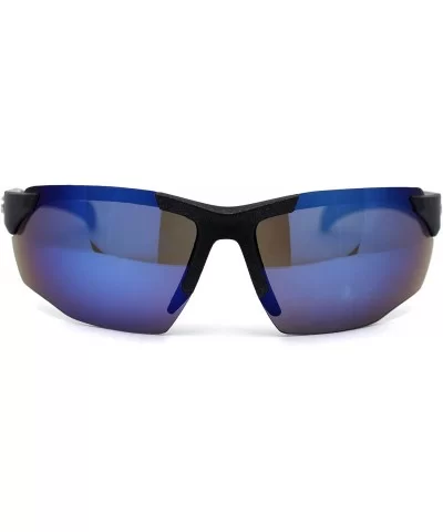 Mens Plastic 90s Baseball Half Rim Light Sunglasses - Black Blue Mirror - CJ197EH585M $10.30 Sport