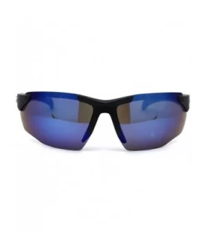 Mens Plastic 90s Baseball Half Rim Light Sunglasses - Black Blue Mirror - CJ197EH585M $10.30 Sport