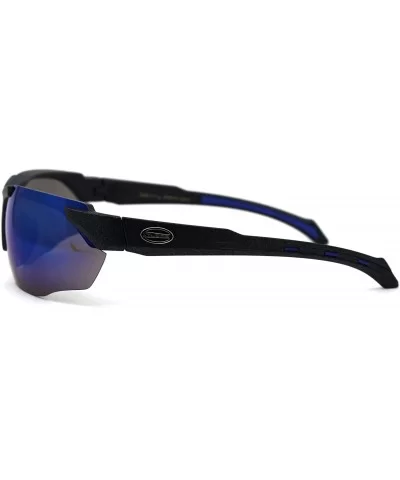 Mens Plastic 90s Baseball Half Rim Light Sunglasses - Black Blue Mirror - CJ197EH585M $10.30 Sport