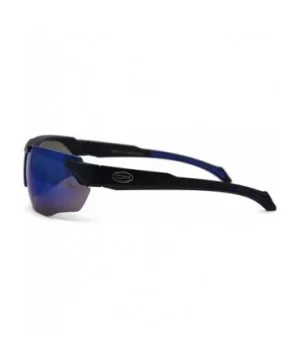 Mens Plastic 90s Baseball Half Rim Light Sunglasses - Black Blue Mirror - CJ197EH585M $10.30 Sport