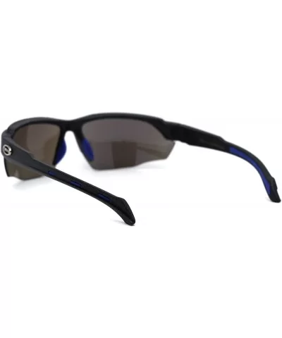 Mens Plastic 90s Baseball Half Rim Light Sunglasses - Black Blue Mirror - CJ197EH585M $10.30 Sport