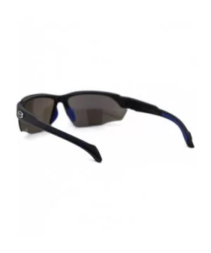 Mens Plastic 90s Baseball Half Rim Light Sunglasses - Black Blue Mirror - CJ197EH585M $10.30 Sport