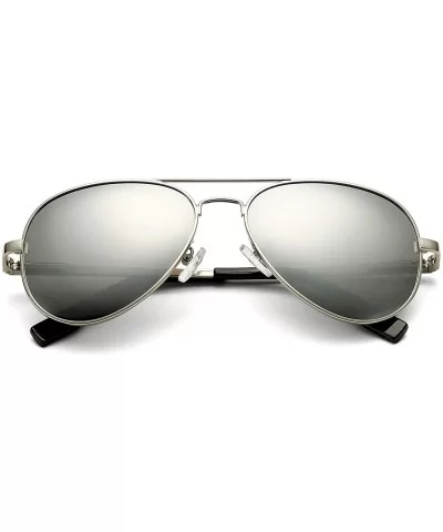 Polarized Aviator Sunglasses Metal Frame Mirrored UV400 Lens - Silver/Silver Mirror - CL18OZ33MOY $16.61 Sport