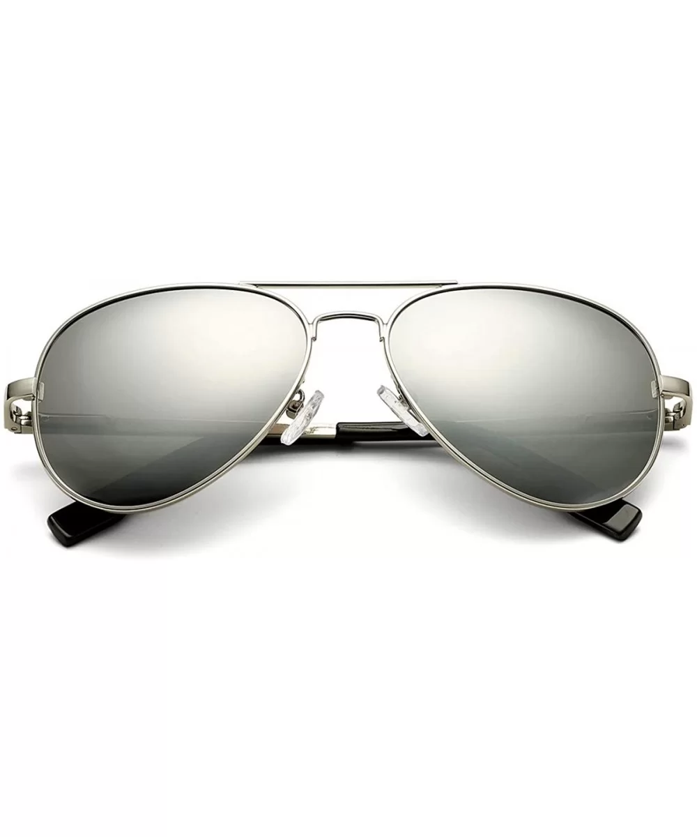 Polarized Aviator Sunglasses Metal Frame Mirrored UV400 Lens - Silver/Silver Mirror - CL18OZ33MOY $16.61 Sport