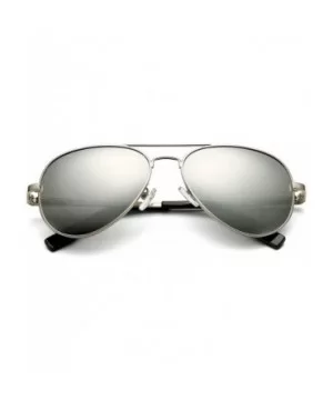 Polarized Aviator Sunglasses Metal Frame Mirrored UV400 Lens - Silver/Silver Mirror - CL18OZ33MOY $16.61 Sport