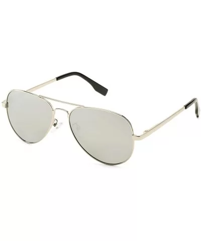 Polarized Aviator Sunglasses Metal Frame Mirrored UV400 Lens - Silver/Silver Mirror - CL18OZ33MOY $16.61 Sport