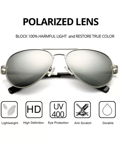 Polarized Aviator Sunglasses Metal Frame Mirrored UV400 Lens - Silver/Silver Mirror - CL18OZ33MOY $16.61 Sport