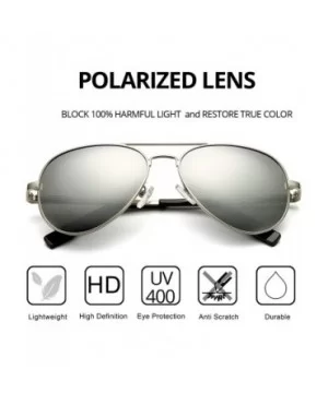 Polarized Aviator Sunglasses Metal Frame Mirrored UV400 Lens - Silver/Silver Mirror - CL18OZ33MOY $16.61 Sport