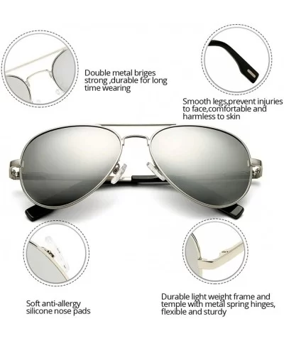 Polarized Aviator Sunglasses Metal Frame Mirrored UV400 Lens - Silver/Silver Mirror - CL18OZ33MOY $16.61 Sport