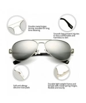 Polarized Aviator Sunglasses Metal Frame Mirrored UV400 Lens - Silver/Silver Mirror - CL18OZ33MOY $16.61 Sport