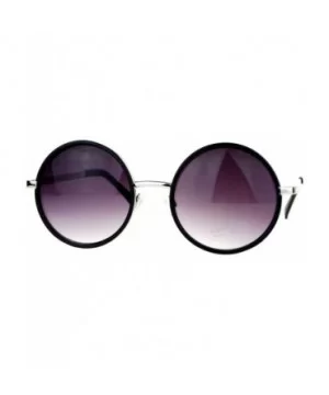 Round Circle Frame Sunglasses Womens Designer Retro Fashion - Silver Black - CT12DBVZS5N $6.82 Round