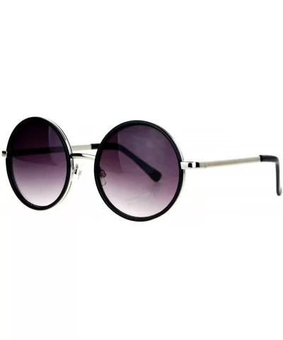 Round Circle Frame Sunglasses Womens Designer Retro Fashion - Silver Black - CT12DBVZS5N $6.82 Round