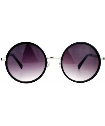 Round Circle Frame Sunglasses Womens Designer Retro Fashion - Silver Black - CT12DBVZS5N $6.82 Round