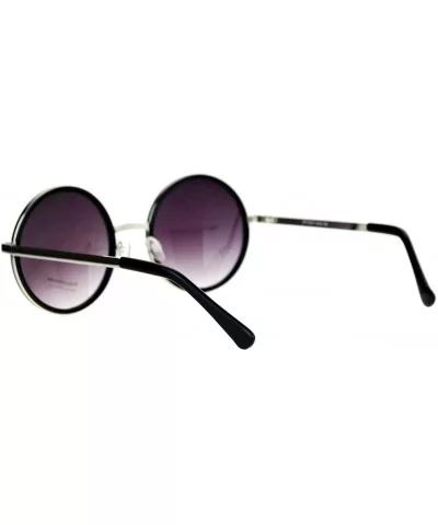 Round Circle Frame Sunglasses Womens Designer Retro Fashion - Silver Black - CT12DBVZS5N $6.82 Round