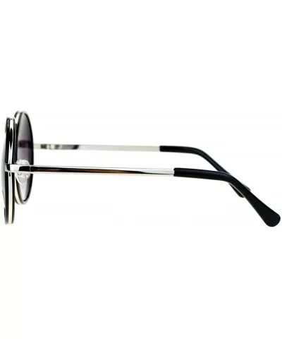 Round Circle Frame Sunglasses Womens Designer Retro Fashion - Silver Black - CT12DBVZS5N $6.82 Round